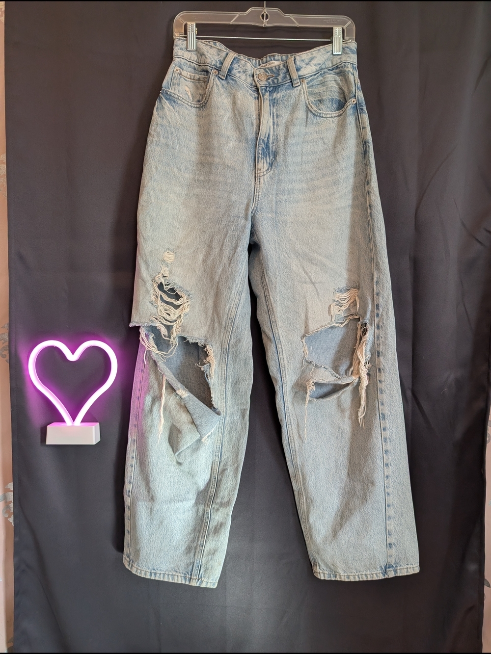 Garage Light Blue Distressed Wide Leg Baggy High Rise Boyfriend Jeans